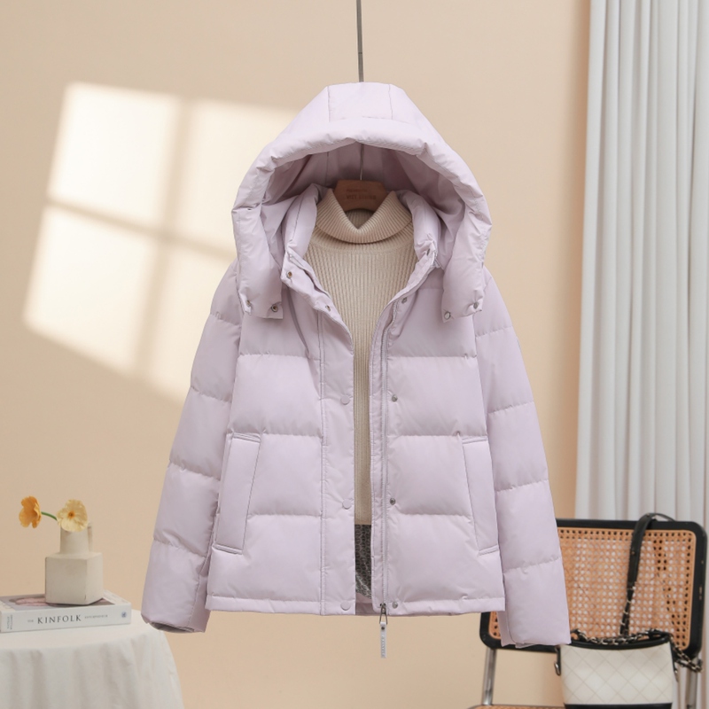 White Goose down Jacket for Women, Short Style, 2025 New Model, Hooded down Jacket, Purple, Warm, Thickened, for Petite Women, Winter