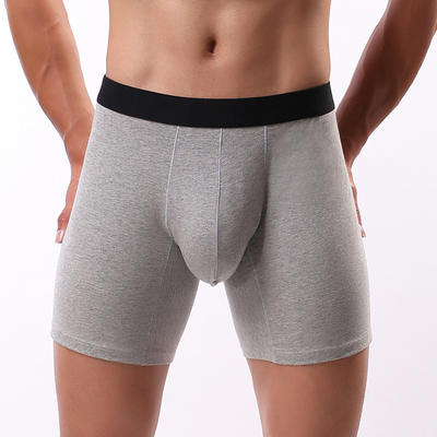 Men's large-sized flat-leg underpants with long anti-leg friction fitness and sports pants, cotton U-convex large pocket, four-corner waistband