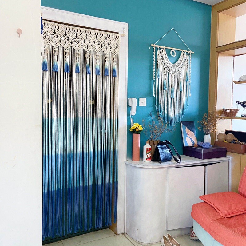 Purely Hand-Woven Door Curtains, Thread Curtains, Naturally Dyed Woven Tapestries, Curtains, Partition Curtains, Wall Decoration Curtains, Pure Cotton Thread