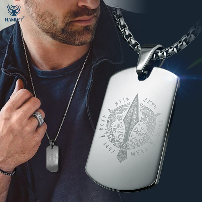 American-Style Viking Tungsten Military Tag Pendant Necklace Men's Jewelry Pendant Men's Accessory Dog Tag Engraved Tag Identity Tag