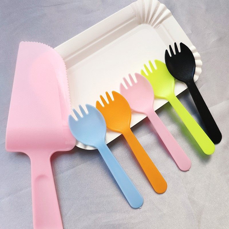 Birthday cake knife and fork plate plastic spoon paper plate plate fork plate disposable tableware combination birthday cake set