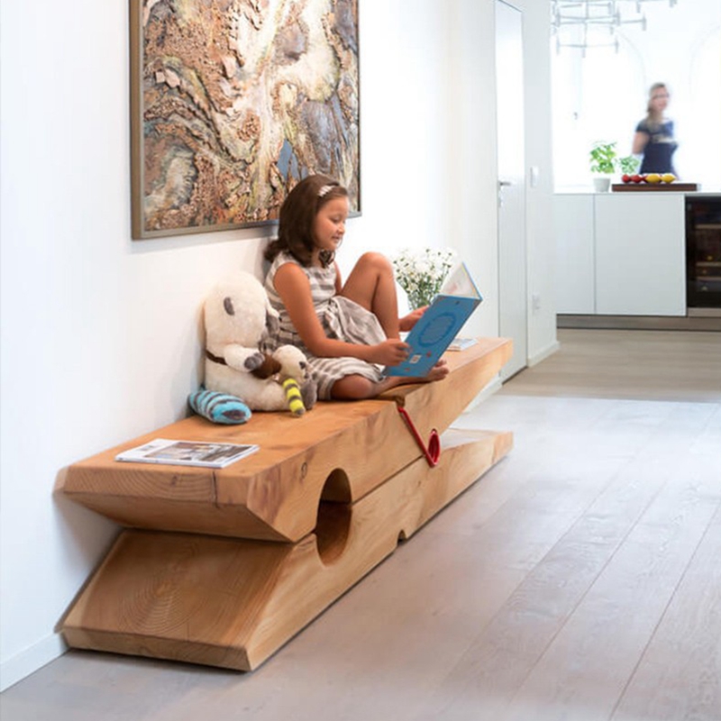 Nordic personality creative solid wood bench homestay log clip long bench TV cabinet home entry shoe change stool