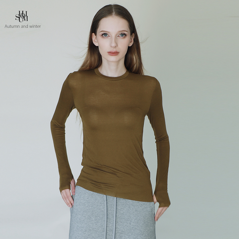 Shuom Merino Wool Base Layer Women's Autumn and Winter Simple Long-Sleeved T-Shirt Fitness Yoga Sports Top