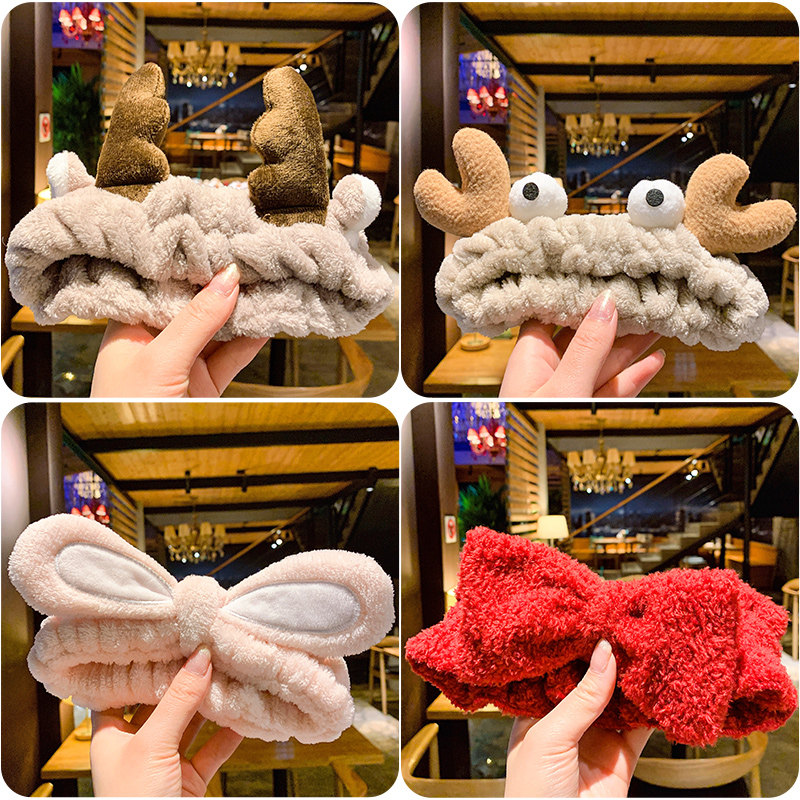 Hair band female Net red Korean face hair hoop simple tie hair hoop sweet plush hairclip mask wash headgear