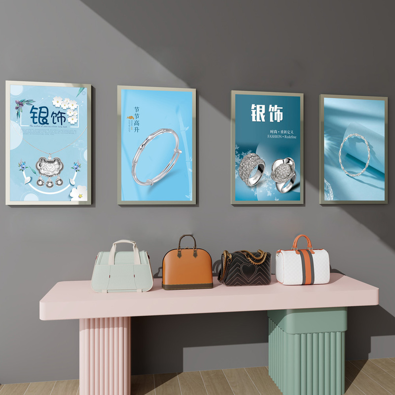 Silver Jewelry Poster Decorative Painting Light Box Photo Frame Silver Jewelry Bracelet Jewelry Store Counter Background Wall Mural Promotional Poster