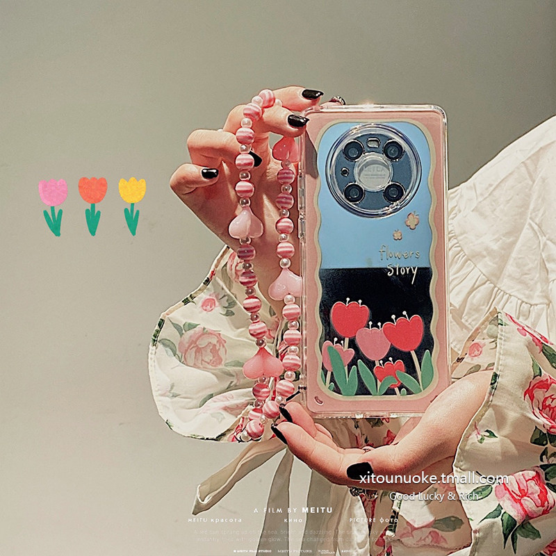 For Huawei Mate40pro Cell Phone Case Mate30pro Shatterproof Mate30 Lanyard Mate40epro Literary Tulip Full Cover Women's New