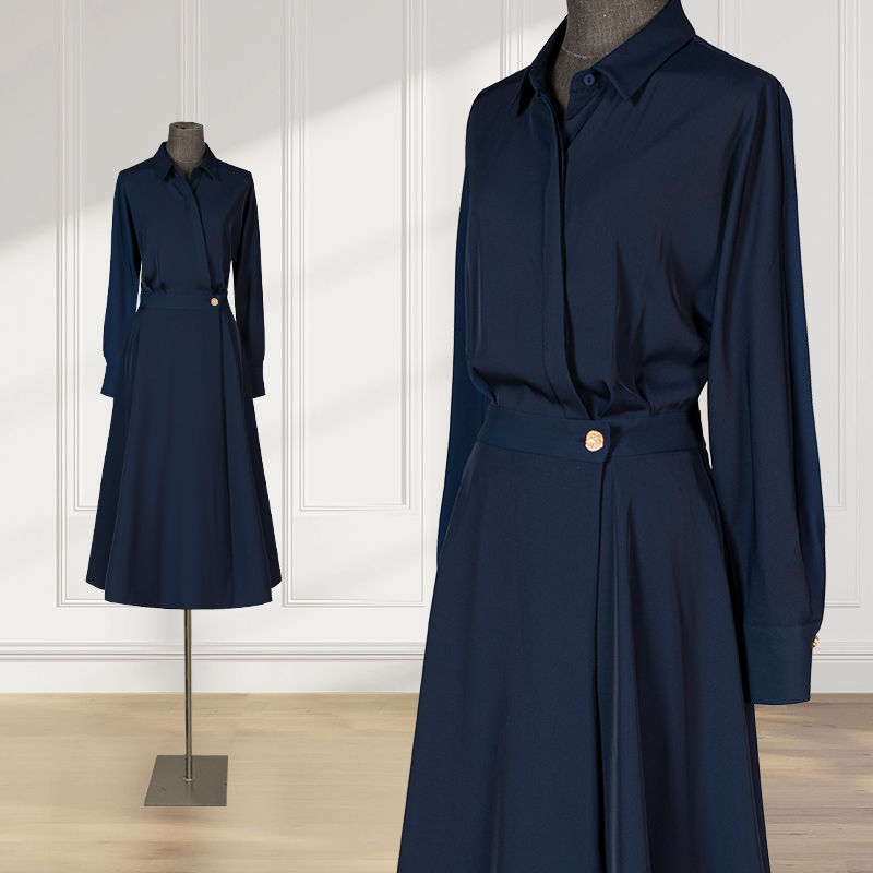 Navy Blue Shirt Dress for Women 2026 Spring New Style High-End Formal Occasion Elegant Professional Suit Long Dress