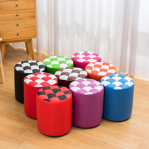 Creative leather stool sofa stool living room coffee table stool stool changing shoe stool round stool solid wood low stool foot stool home stool