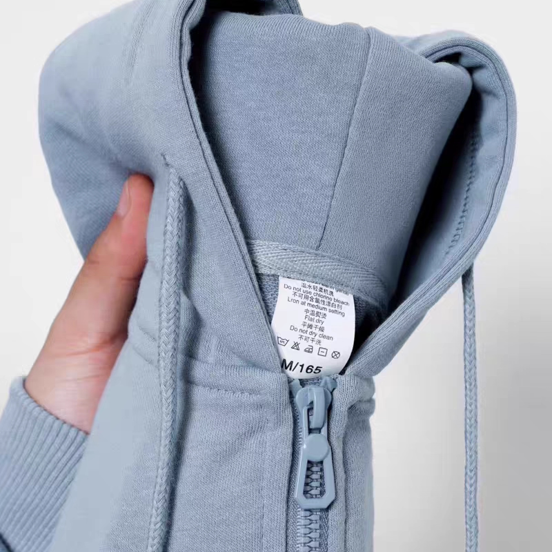 Haze Blue Hooded Zip-Up Sweatshirt 320g Heavyweight Solid Color American-Style Loose Casual Jacket for Men and Women, Spring and Autumn Style