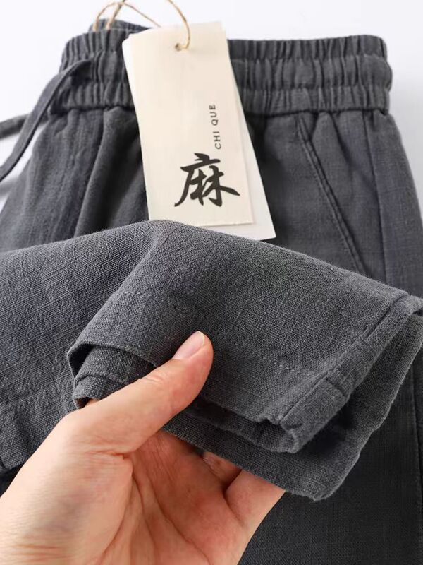 High-End Linen Pants, Dark Gray Cotton-Linen Pants, Loose Straight-Leg Pants, Summer Thin Ramie Long Pants, Men's Casual Pants
