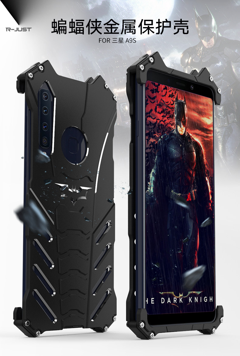 R-Just Batman Shockproof Aluminum Shell Metal Case with Custom Batarang Stent for Samsung Galaxy A9 (2018) & Samsung Galaxy A9s & Samsung Galaxy A9 Star Pro