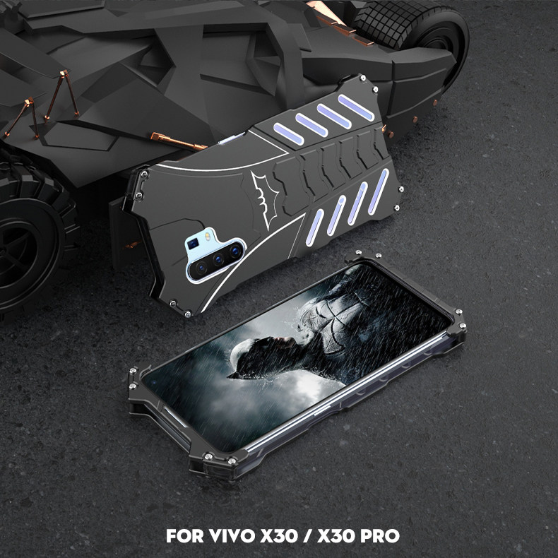 R-Just Batman Shockproof Aluminum Shell Metal Case with Custom Batarang Stent for vivo X30 Pro & vivo X30