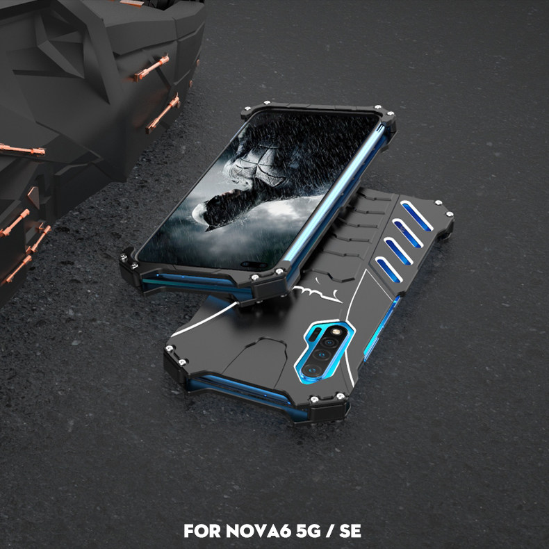 R-Just Batman Shockproof Aluminum Shell Metal Case with Custom Batarang Stent for Huawei nova 6 5G & Huawei nova 6 SE