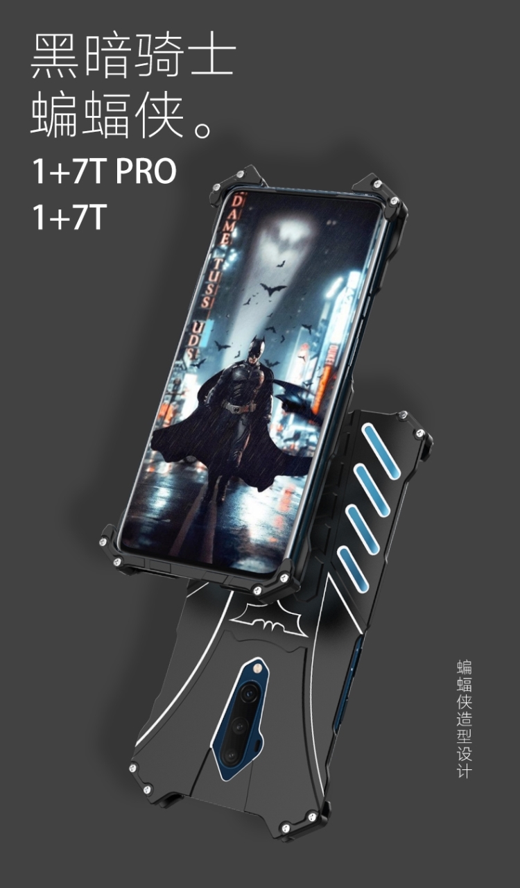 R-Just Batman Shockproof Aluminum Shell Metal Case with Custom Batarang Stent for OnePlus 7T Pro / OnePlus 7T