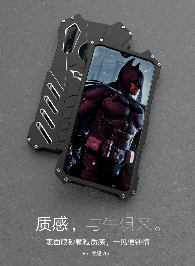 R-Just Batman Shockproof Aluminum Shell Metal Case with Custom Batarang Stent for Huawei Honor 20i & Huawei Honor 20 Lite