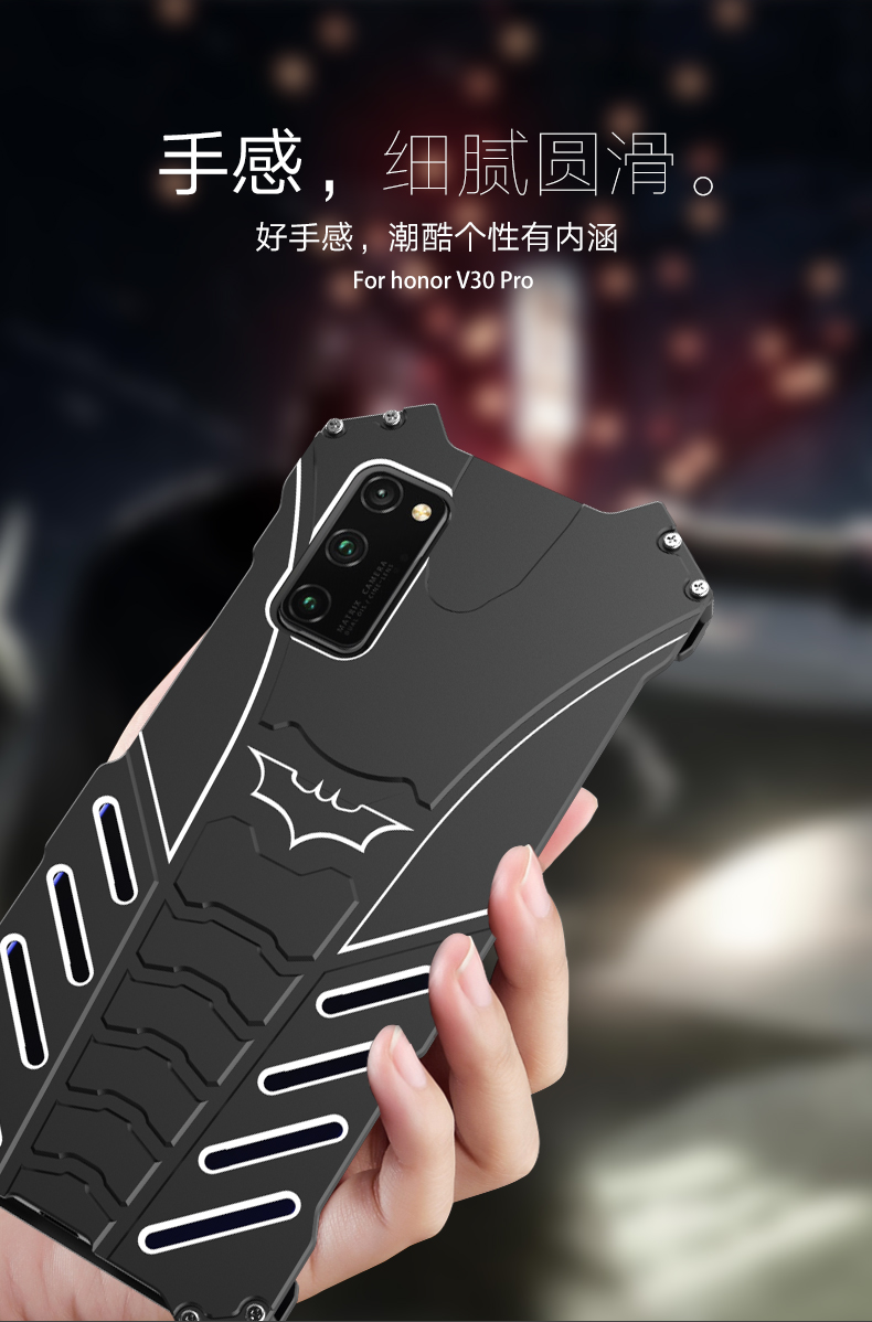 R-Just Batman Shockproof Aluminum Shell Metal Case with Custom Batarang Stent for Huawei Honor V30 Pro & Huawei Honor V30