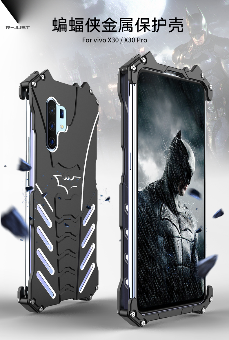 R-Just Batman Shockproof Aluminum Shell Metal Case with Custom Batarang Stent for vivo X30 Pro & vivo X30