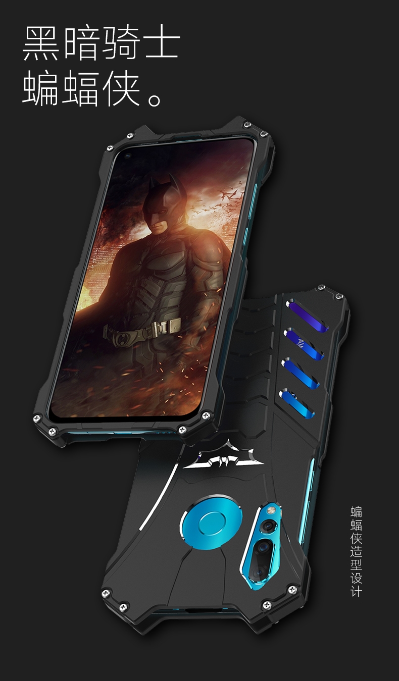 R-Just Batman Shockproof Aluminum Shell Metal Case with Custom Batarang Stent for Huawei nova 4