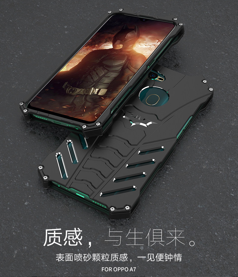 R-Just Batman Shockproof Aluminum Shell Metal Case with Custom Batarang Stent for OPPO A7
