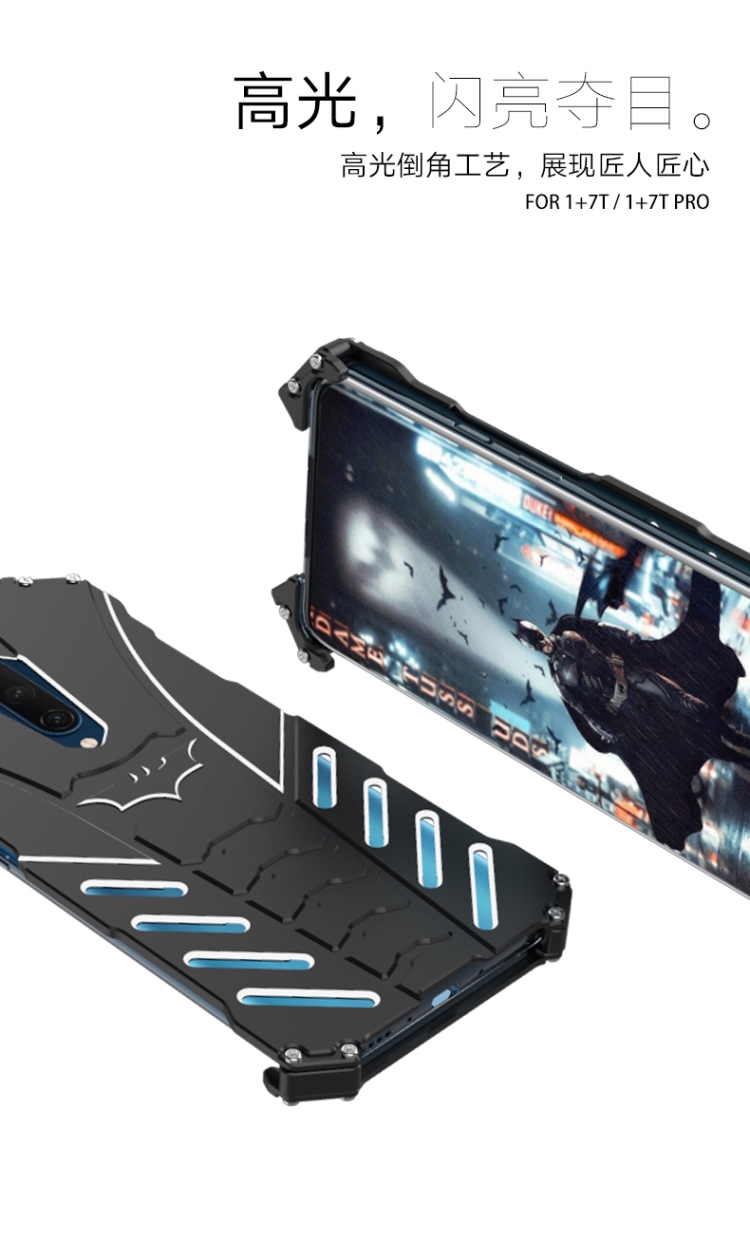 R-Just Batman Shockproof Aluminum Shell Metal Case with Custom Batarang Stent for OnePlus 7T Pro / OnePlus 7T