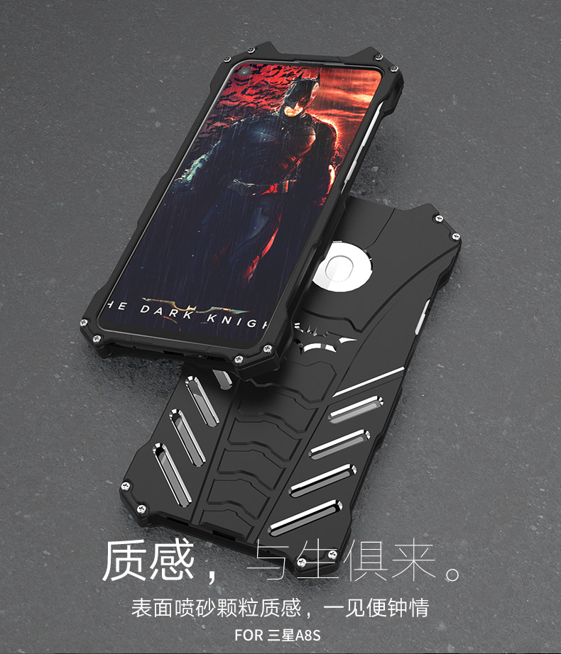 R-Just Batman Shockproof Aluminum Shell Metal Case with Custom Batarang Stent for Samsung Galaxy A8s
