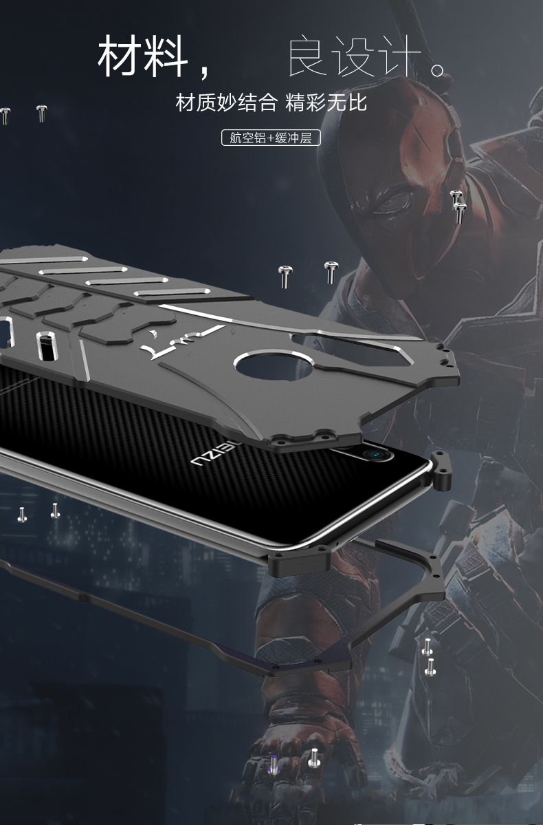 R-Just Batman Shockproof Aluminum Shell Metal Case with Custom Batarang Stent for Meizu 16s