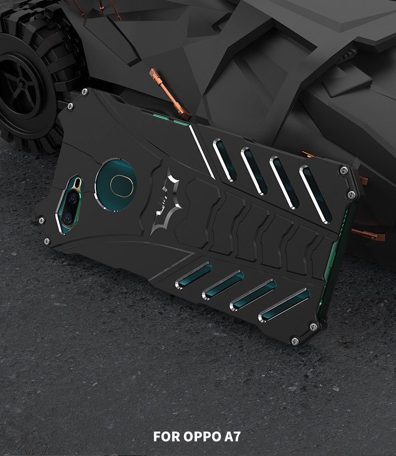 R-Just Batman Shockproof Aluminum Shell Metal Case with Custom Batarang Stent for OPPO A7