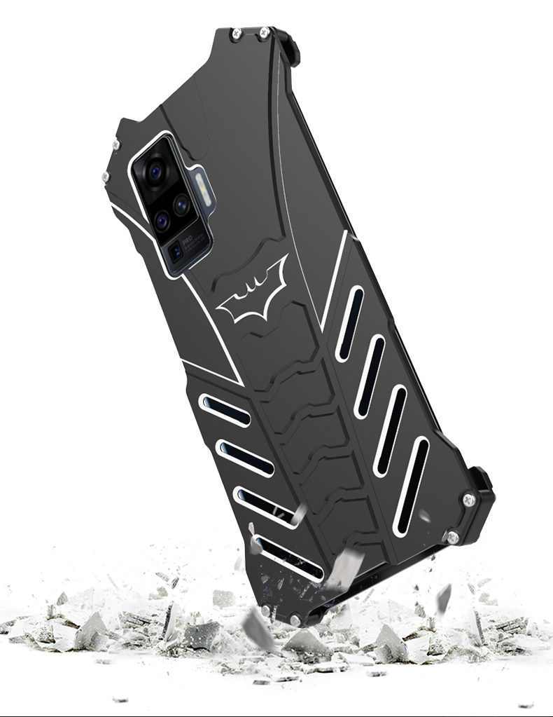R-Just Batman Shockproof Aluminum Shell Metal Case with Custom Batarang Stent for vivo X50 Pro & vivo X50