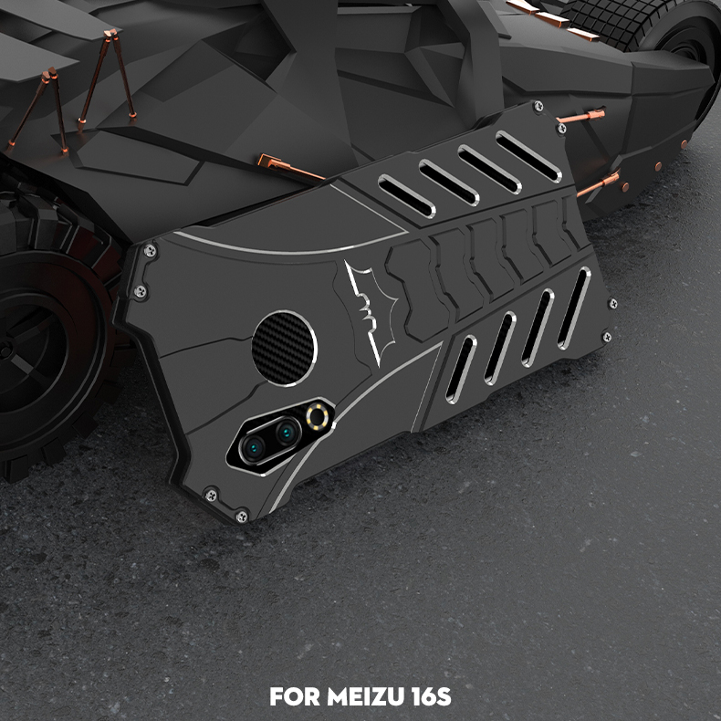R-Just Batman Shockproof Aluminum Shell Metal Case with Custom Batarang Stent for Meizu 16s