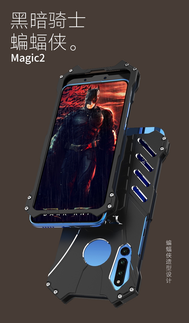 R-Just Batman Shockproof Aluminum Shell Metal Case with Custom Batarang Stent for Huawei Honor Magic 2