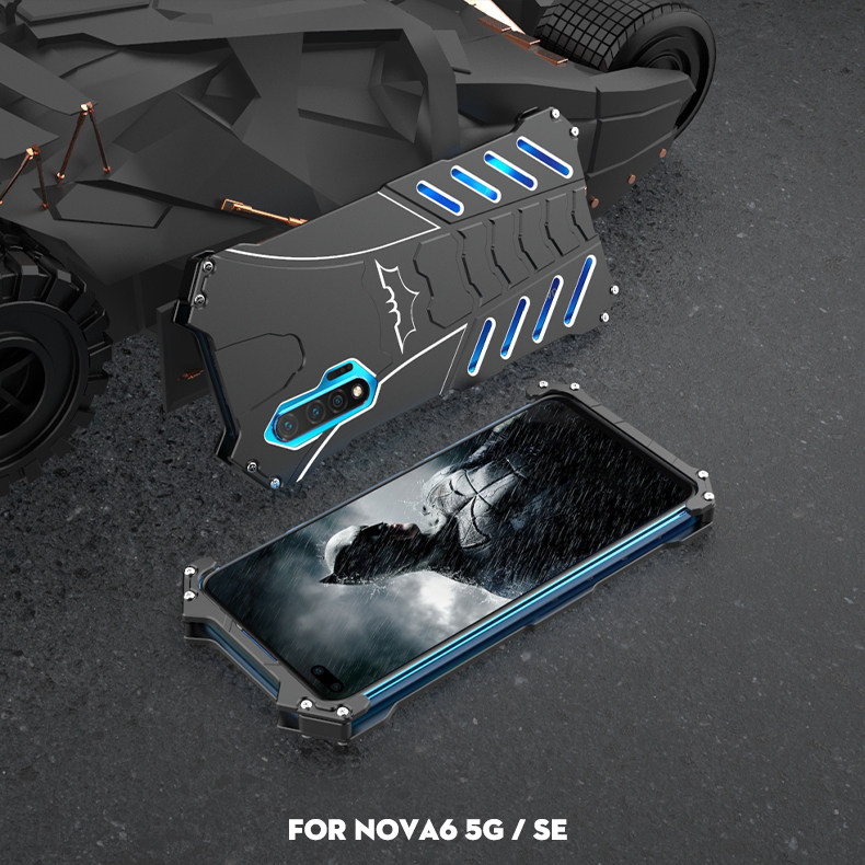 R-Just Batman Shockproof Aluminum Shell Metal Case with Custom Batarang Stent for Huawei nova 6 5G & Huawei nova 6 SE