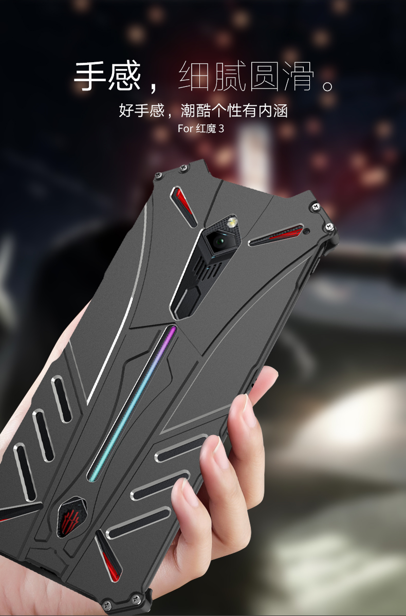 R-Just Batman Shockproof Aluminum Shell Metal Case with Custom Batarang Stent for nubia Red Magic 3