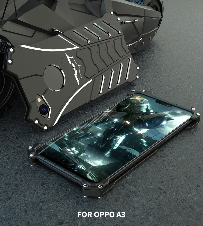 R-Just Batman Shockproof Aluminum Shell Metal Case with Custom Batarang Stent for OPPO A3