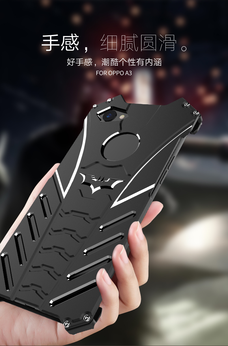 R-Just Batman Shockproof Aluminum Shell Metal Case with Custom Batarang Stent for OPPO A3