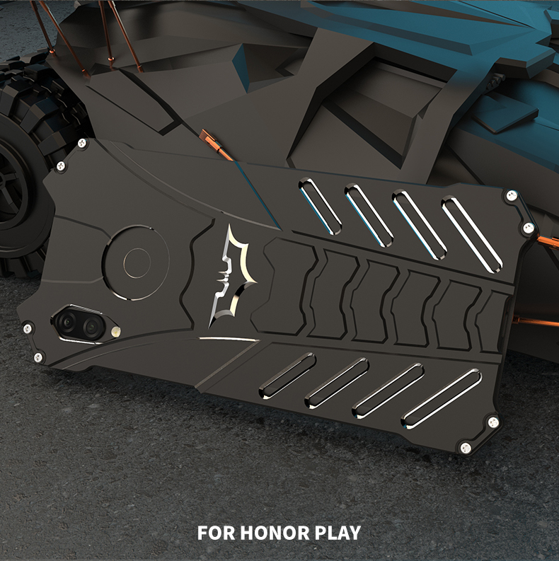 R-Just Batman Shockproof Aluminum Shell Metal Case with Custom Batarang Stent for Huawei Honor Play
