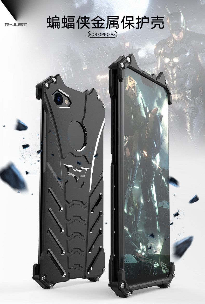 R-Just Batman Shockproof Aluminum Shell Metal Case with Custom Batarang Stent for OPPO A3
