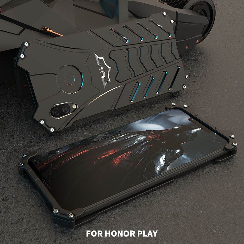 R-Just Batman Shockproof Aluminum Shell Metal Case with Custom Batarang Stent for Huawei Honor Play