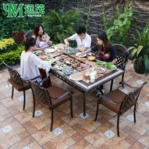 Yuanmao outdoor barbecue table courtyard barbecue table household charcoal table barbecue table anticorrosive wood outdoor cast aluminum table and chair