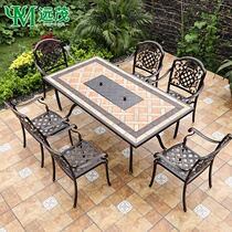 Yuanmao outdoor cast aluminum table and chairs Villa Garden Terrace outdoor barbecue table courtyard barbecue table home charcoal table