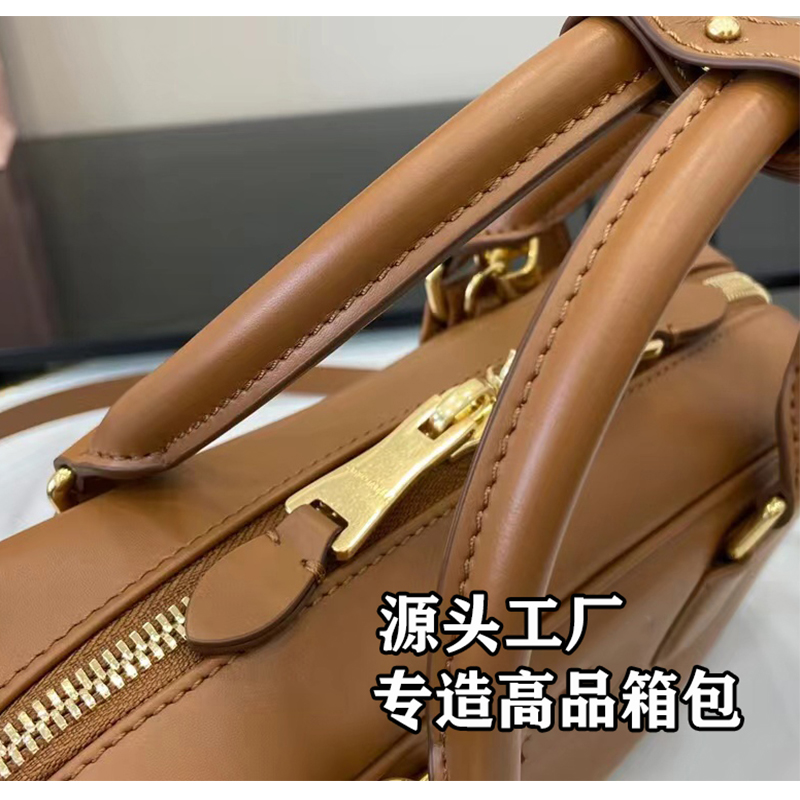 女性用クロスボディバッグ 2025年新作 ヴィンテージカーフスキン ボウリングバッグ コニャック ボストン通勤ハンドバッグ スモールスクエアバッグ