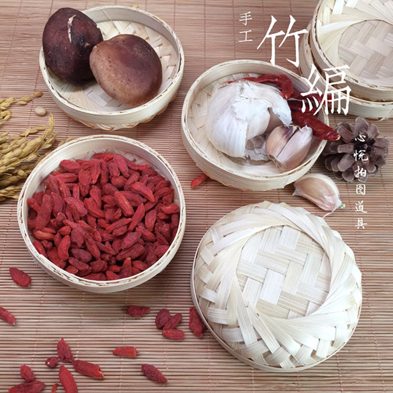 Farmhouse handmade bamboo Woven Basket Dried Fruits 5 Valley Miscellaneous Grain Shooting Photo Props Quiet Food Photography Decorative Swing Accessories