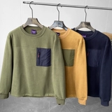 Отличные японские товары!Двусторонний флис!Модный флисовый пуловер с круглым вырезом и карманами в стиле колор-блок 16714