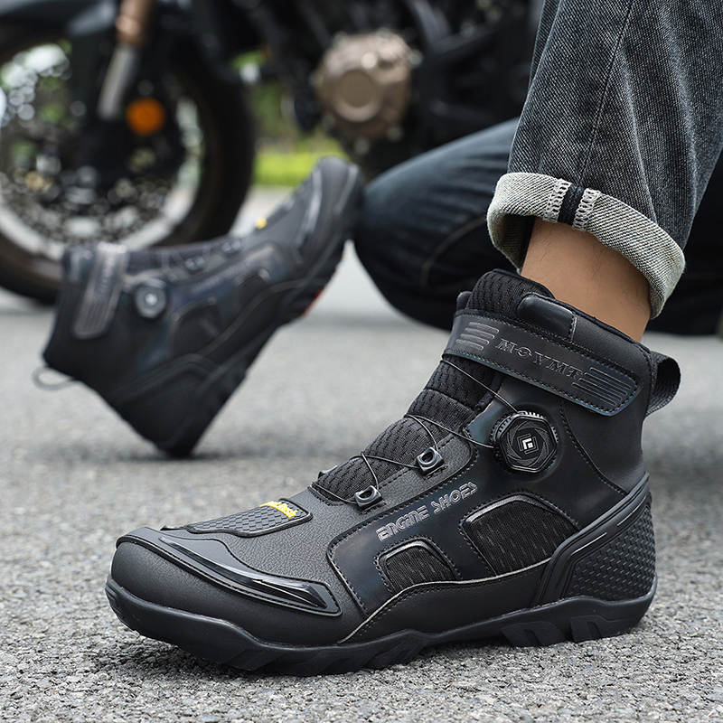 Cycling Boots, Motorcycle Waterproof Off-Road Men's and Women's Leather Rally Boots, Motorcycle Equipment, Summer Mesh Breathable Cycling Shoes