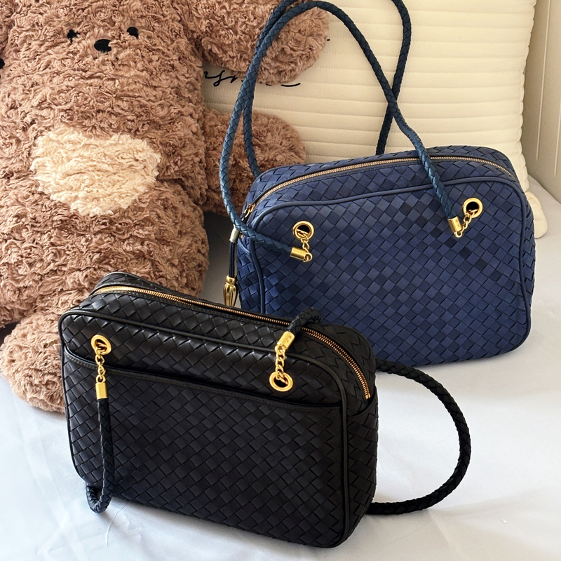 Dajessie Niche High-End Genuine Leather Sheepskin Vintage Woven Boston Shoulder Bag 26*20 3.31