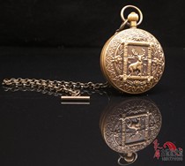 Pure copper gilt silver mechanical pocket watch casting fine process European-style Golden deer Cancan mechanical copper watch pocket watch with chain