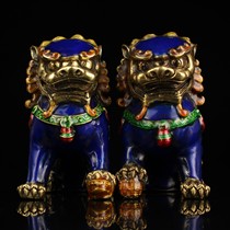 Ancient play Miscellaneous antique bronze ware Jingtai blue olives gold bronze Lions a pair of swinging lions