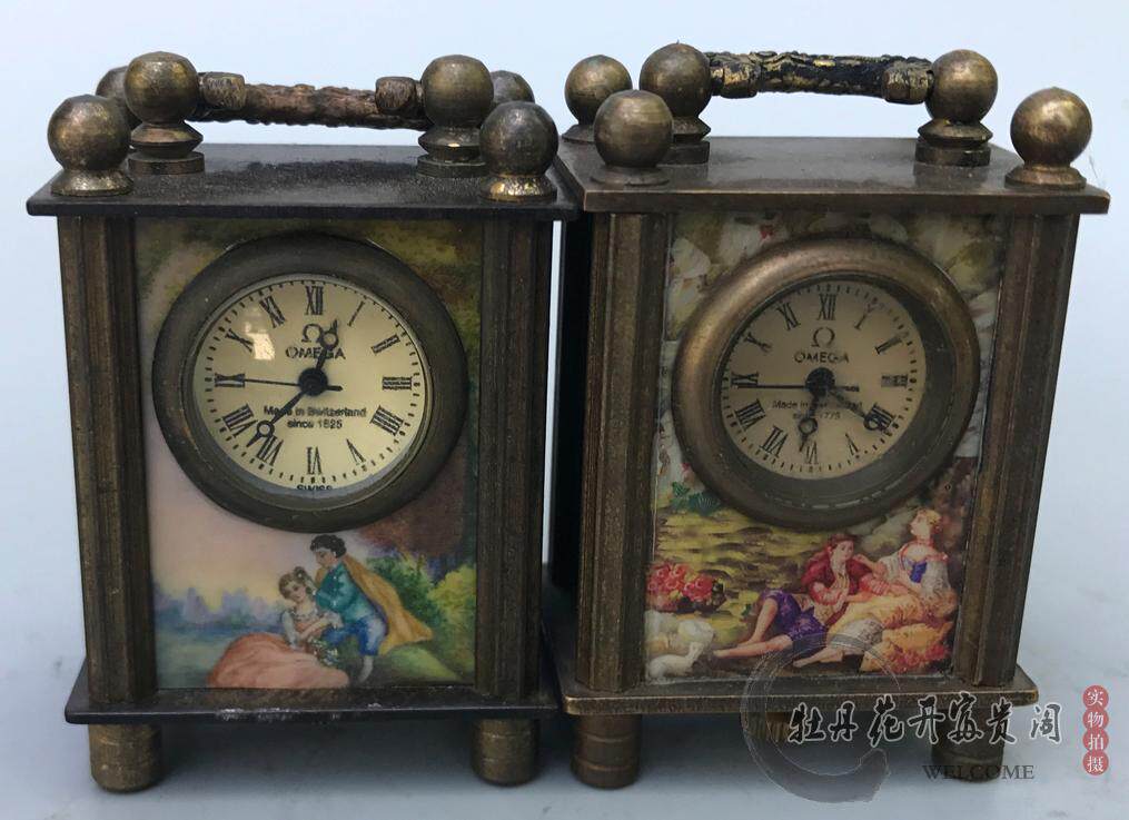 Antique Miscellaneous antique brass Western figure painting machinery small clock small clock home decoration ornaments collection