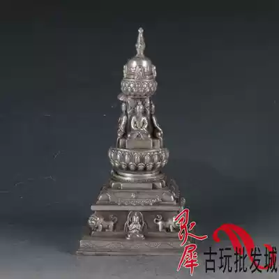 Antique old white copper silver-plated pagoda craft gifts decoration antiques collection safe town house feng shui copper ornaments