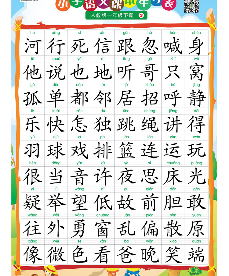 2017新版人教版一年级识字认字挂图无声小学