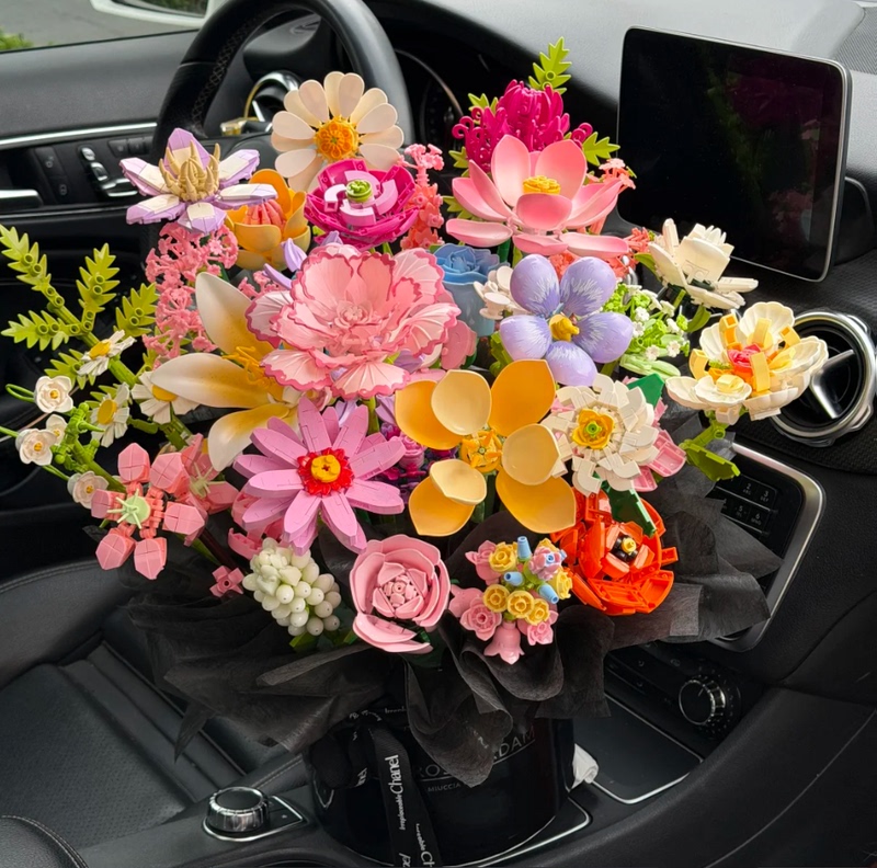520 Creative Building Block Flower Bucket DIY Material Kit Holiday Birthday Gift Valentine's Day Gift Romantic Gift for Special Person